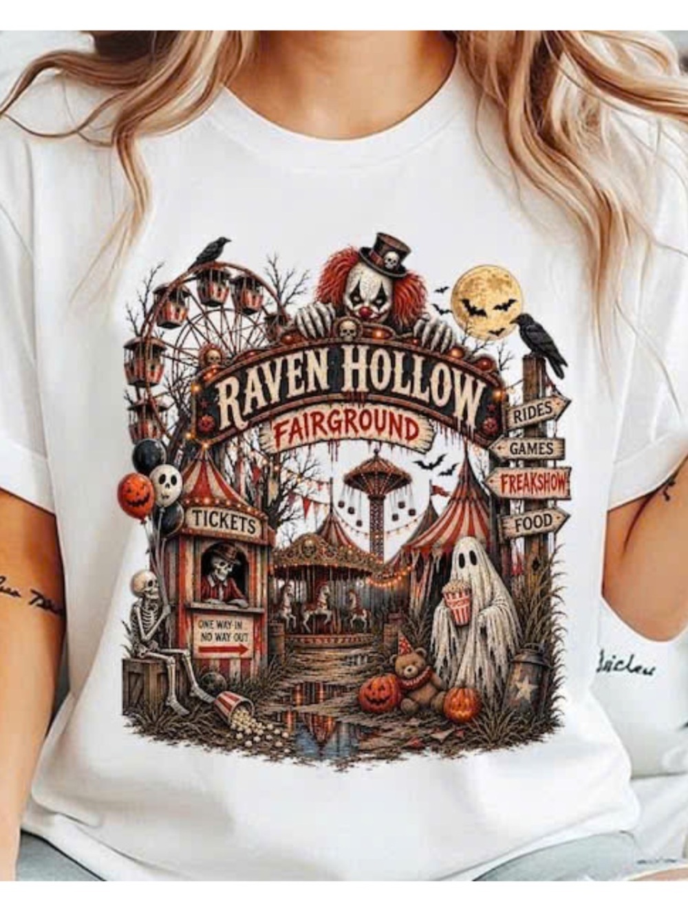 Raven Hollow Fairground Graphic Tee, Gildan Halloween T-Shirt, Trick or Treat
